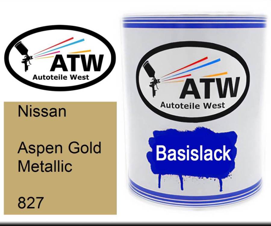 Nissan, Aspen Gold Metallic, 827: 1L Lackdose, von ATW Autoteile West.